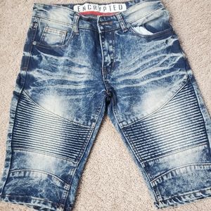 Two-tone distress jeans shorts